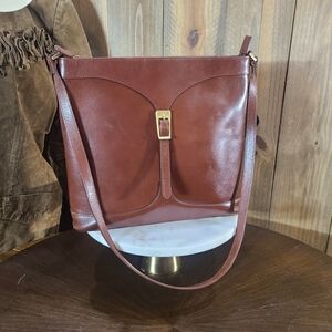 Etienne Aigner Brown Leather Crossbody Bag with Gold Buckle